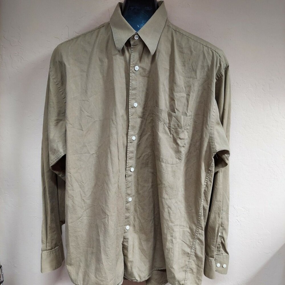 Courchevel by Damon Mens Egyptian Cotton Button Up Dress Shirt Tan Sz 16.5-34/35